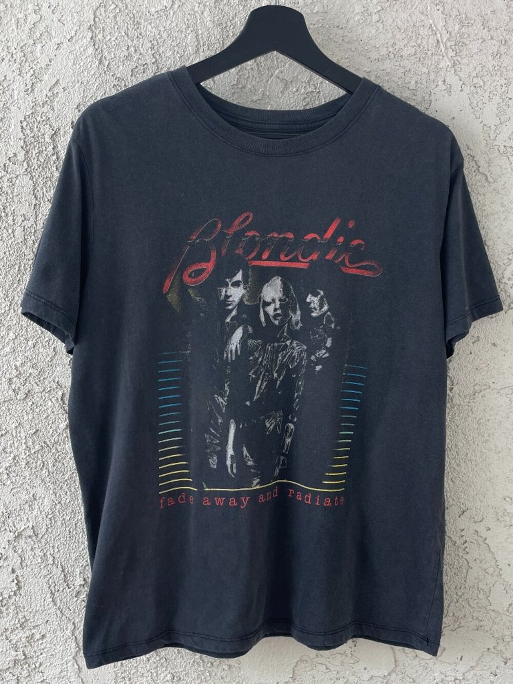 Blondie Fade Away And Radiate Band T-Shirt Faded Black Graphic Tee Men's Medium